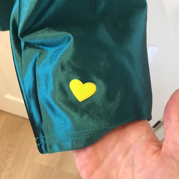 MM Designs Emerald Green Satin Pants w/ Yellow Heart Detail - Picture 7 of 12